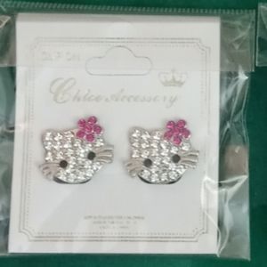 CUTE Hello Kitty CZ Rhinestone Earrings *CLIP ON* NEW NWT